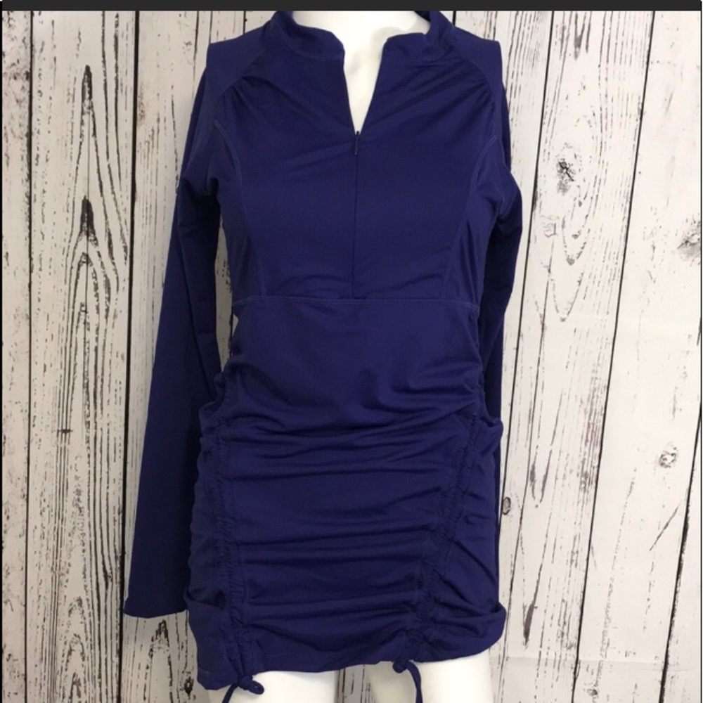 VEUC ATHLETA Sz S PURPLE RUCHED LONG SLEEVE TUNIC